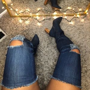 Blue Ripped Denim Thigh High Heels 💙😍‼️